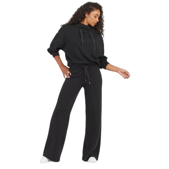 Spanx Air Essentials Wide Leg Sweatpants Small Black Sweats Pants Mid-Rise - Picture 1 of 12